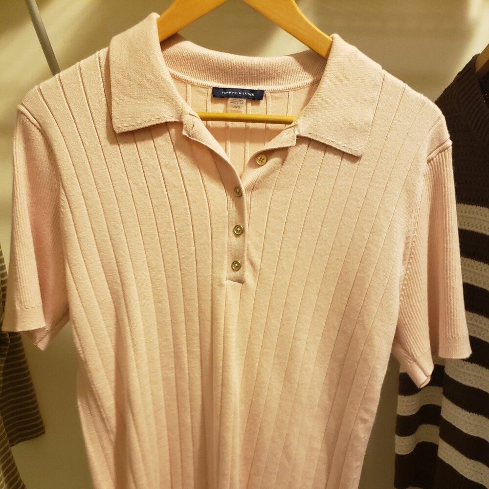 Tommy Hilfiger Pink Short Sleeve Sweater Size L - Pink